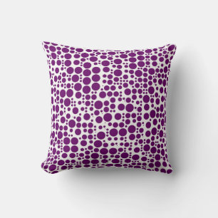 Purple Polka Dots on White Background Throw Pillow