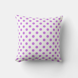Purple Polka Dots Pattern on White Background Throw Pillow