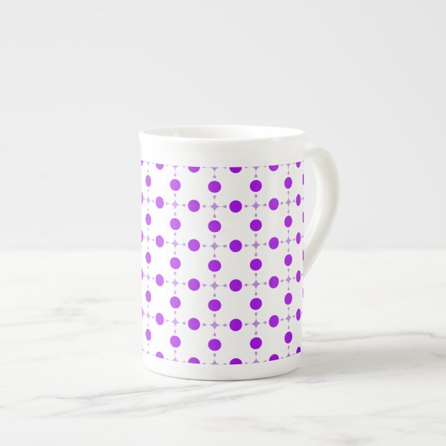 Purple Polka Dots, Polka Dot Pattern, Dots, Dotted Bone China Mug (Front Right)