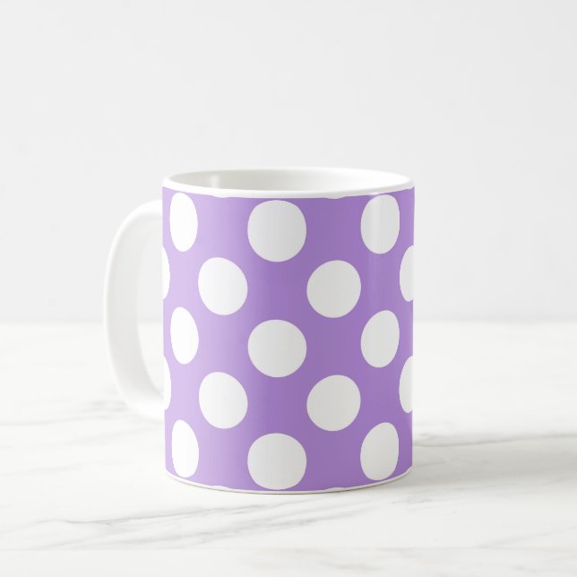 Purple Polka Dots, Polka Dot Pattern, Dots, Dotted Coffee Mug (Front Left)