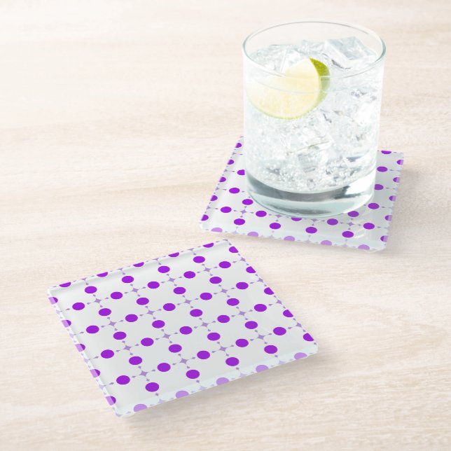 Purple Polka Dots, Polka Dot Pattern, Dots, Dotted Glass Coaster (Angled)