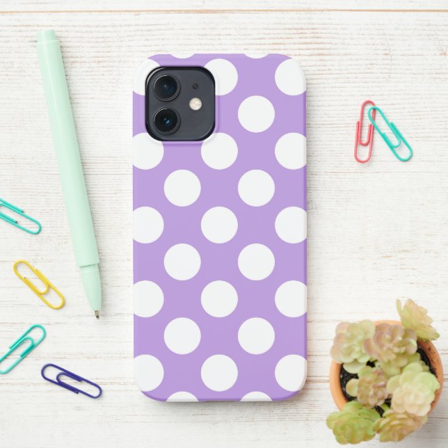 Purple Polka Dots, Polka Dot Pattern, Dots, Dotted iPhone Case (On Desk)