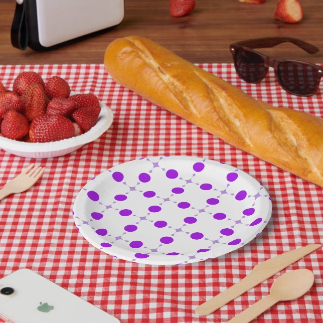 Purple Polka Dots, Polka Dot Pattern, Dots, Dotted Paper Plate (Picnic)
