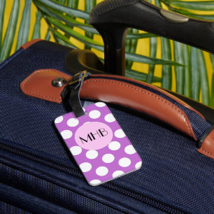 Purple Polka Dots, Polka Dot Pattern, Monogram Luggage Tag