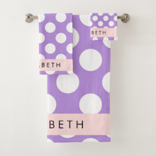 Purple Polka Dots, Polka Dot Pattern, Your Name Bath Towel Set
