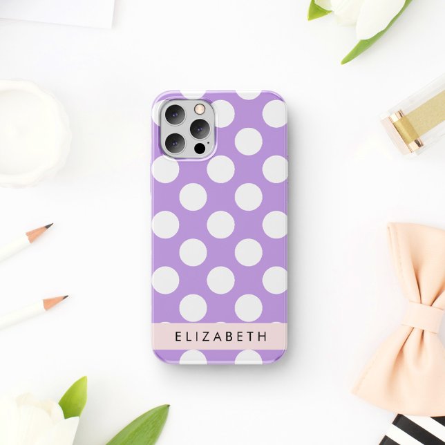Purple Polka Dots, Polka Dot Pattern, Your Name iPhone 16 Case (Creator Uploaded)