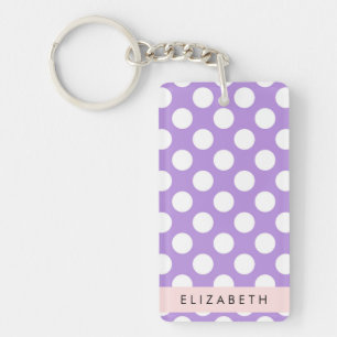 Purple Polka Dots, Polka Dot Pattern, Your Name Keychain