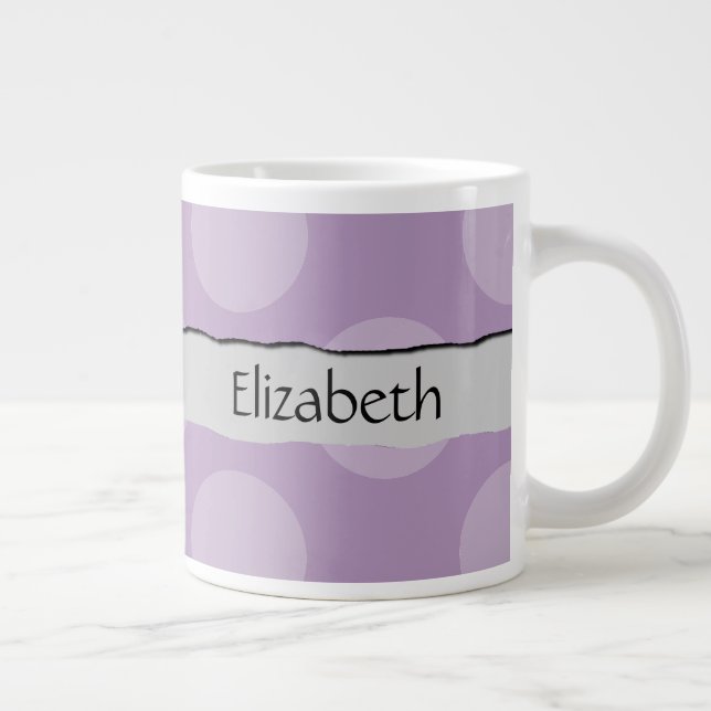 Purple Polka Dots, Polka Dot Pattern, Your Name Large Coffee Mug (Right)