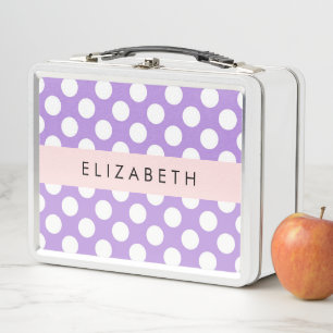 Purple Polka Dots, Polka Dot Pattern, Your Name Metal Lunch Box