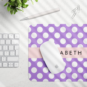Purple Polka Dots, Polka Dot Pattern, Your Name Mouse Pad