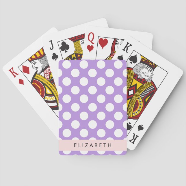 Purple Polka Dots, Polka Dot Pattern, Your Name Playing Cards (Back)