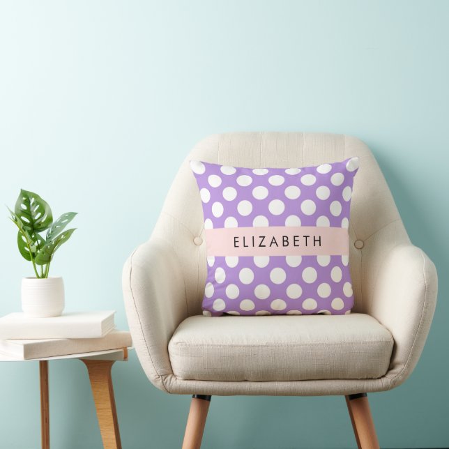 Purple Polka Dots, Polka Dot Pattern, Your Name Throw Pillow (Chair)