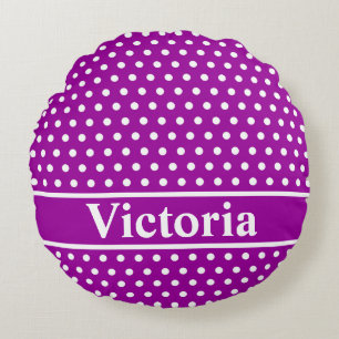 Purple Polka Dots Round Pillow