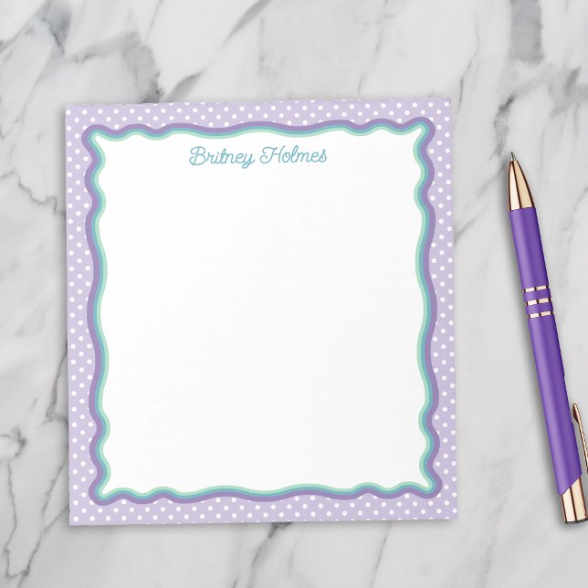 Purple Polka Dots & Wavy Frame With Your Name Notepad (Creator Uploaded)