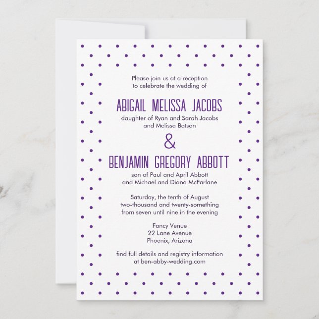Purple Polka Dots with 4 Sets of Parents Reception Invitation (Front)