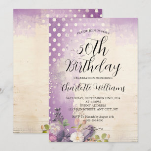 Purple Polka Dots Women's 50th Birthday Invitation