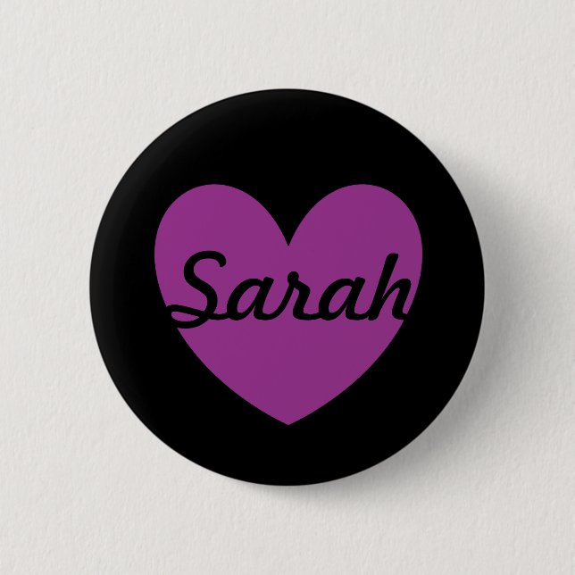 Purple polka hearts on black 2 inch round button (Front)