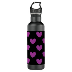 Purple polka hearts on black 710 ml water bottle
