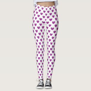 Purple polka hearts on white leggings