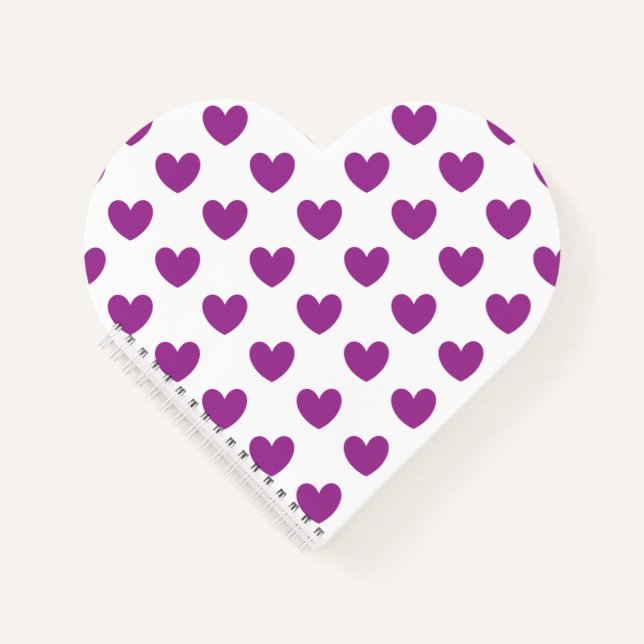 Purple polka hearts on white notebook (Front)