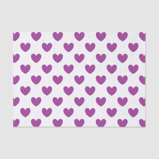 Purple polka hearts on white tissue paper (Front)
