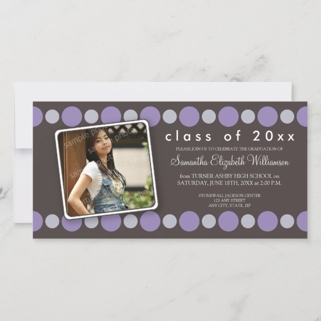 Purple Polkadots Custom Graduation Announcement (Front)