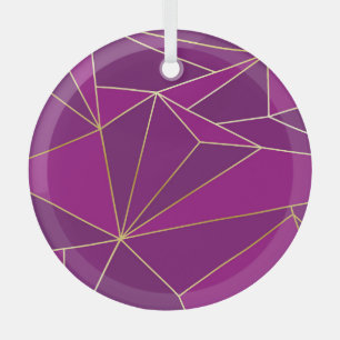 Purple Polygon Art: Gold Line Geometric Background Glass Ornament
