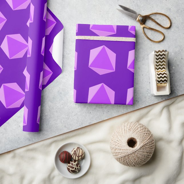 Purple Polyhedral Dice Wrapping Paper (Crafts)