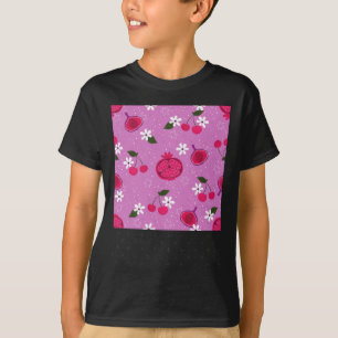 Purple Pomegranate Fruit Cherry Floral Daisy Stick T-Shirt