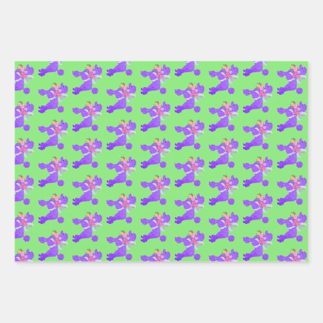 Purple Poodle Matching  Wrapping Paper Sheet (Front)