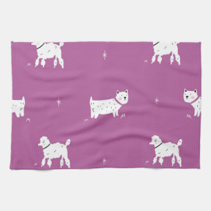 Purple Poodle: Monochrome Retro Pattern Kitchen Towel