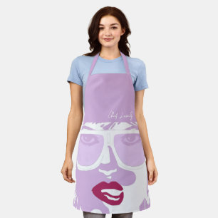 Purple Pop Art Pretty Woman Sunglasses Pink Lips Apron