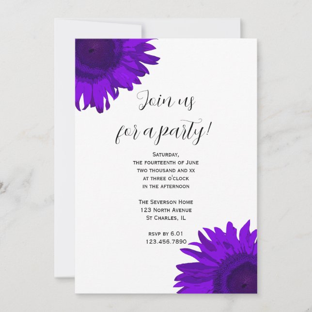 Purple Pop Art Sunflower Invitation (Devant)