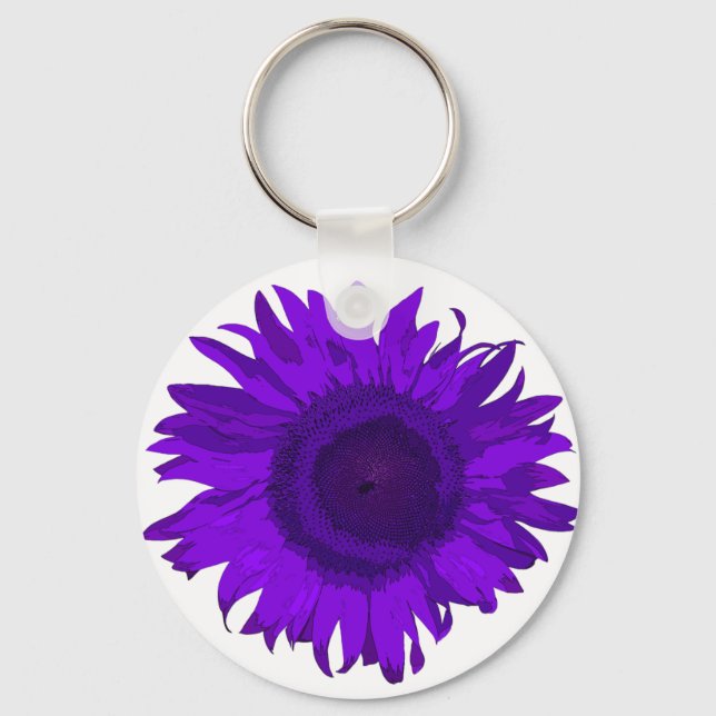 Purple Pop Art Sunflower Keychain (Front)