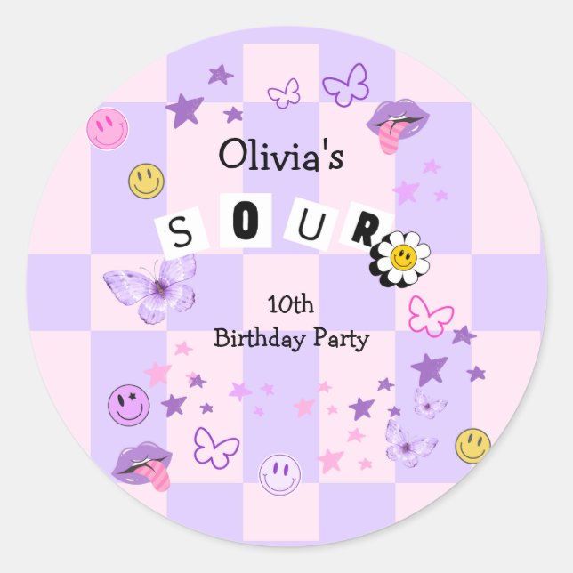 Purple Pop Music Tween Teen Birthday Invitation Classic Round Sticker (Front)