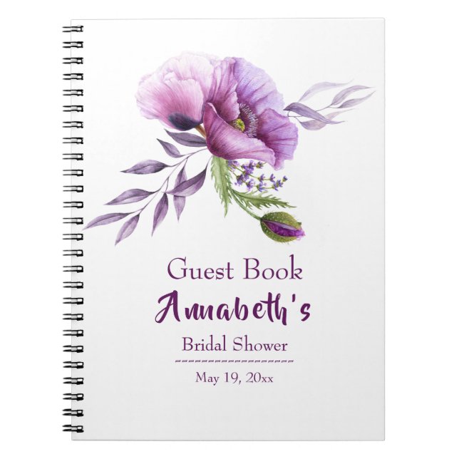Purple Poppies Bridal Shower Guest Book-1 Notebook (Front)