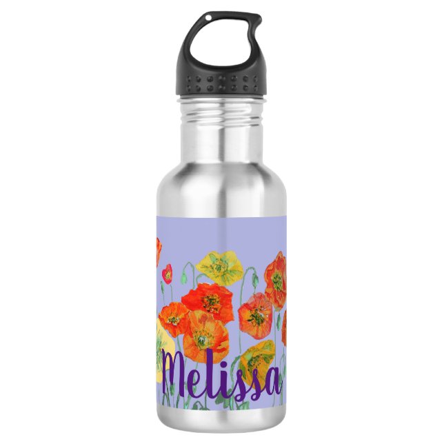 Purple Poppies Floral flowers Pastel Girls Name 532 Ml Water Bottle (Front)