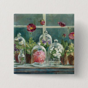 Purple Poppies on a Windowsill 2 Inch Square Button