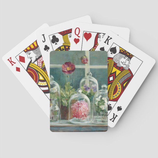 Purple Poppies on a Windowsill Playing Cards (Back)