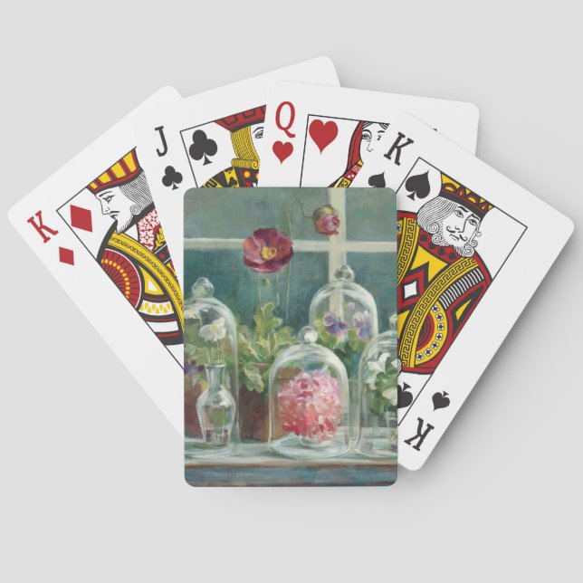 Purple Poppies on a Windowsill Playing Cards (Back)