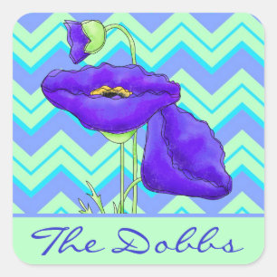 Purple Poppy Personalized Green Chevron Zizzag Square Sticker