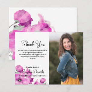 Purple Poppy Photo In Memory Thank You Card