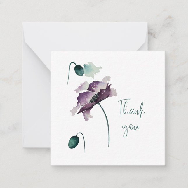 Purple Poppy Thank You Flat Notecard (Front)