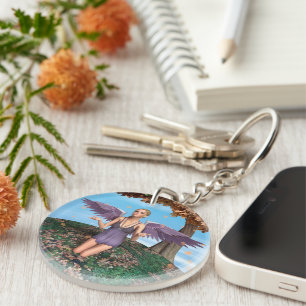 Purple Praying Angel Autumn Fantasy Art Keychain