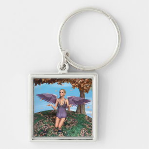 Purple Praying Angel Autumn Fantasy Art Keychain