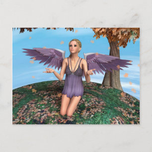 Purple Praying Angel Autumn Fantasy Art Postcard