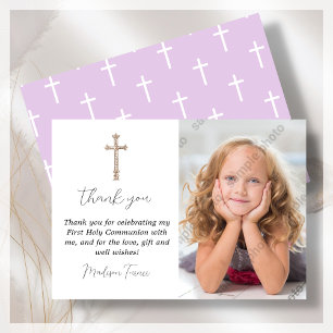Purple Première Sainte Communion Carte de remercie