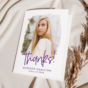 Purple Preppy Script Photo Graduation Thank You Card