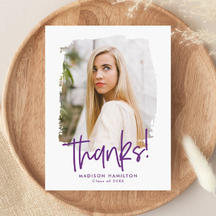 Purple Preppy Script Photo Graduation Thank You Postcard