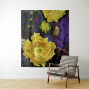 Purple Prickly Pear Opuntia Cactus Yellow Flowers Tapestry